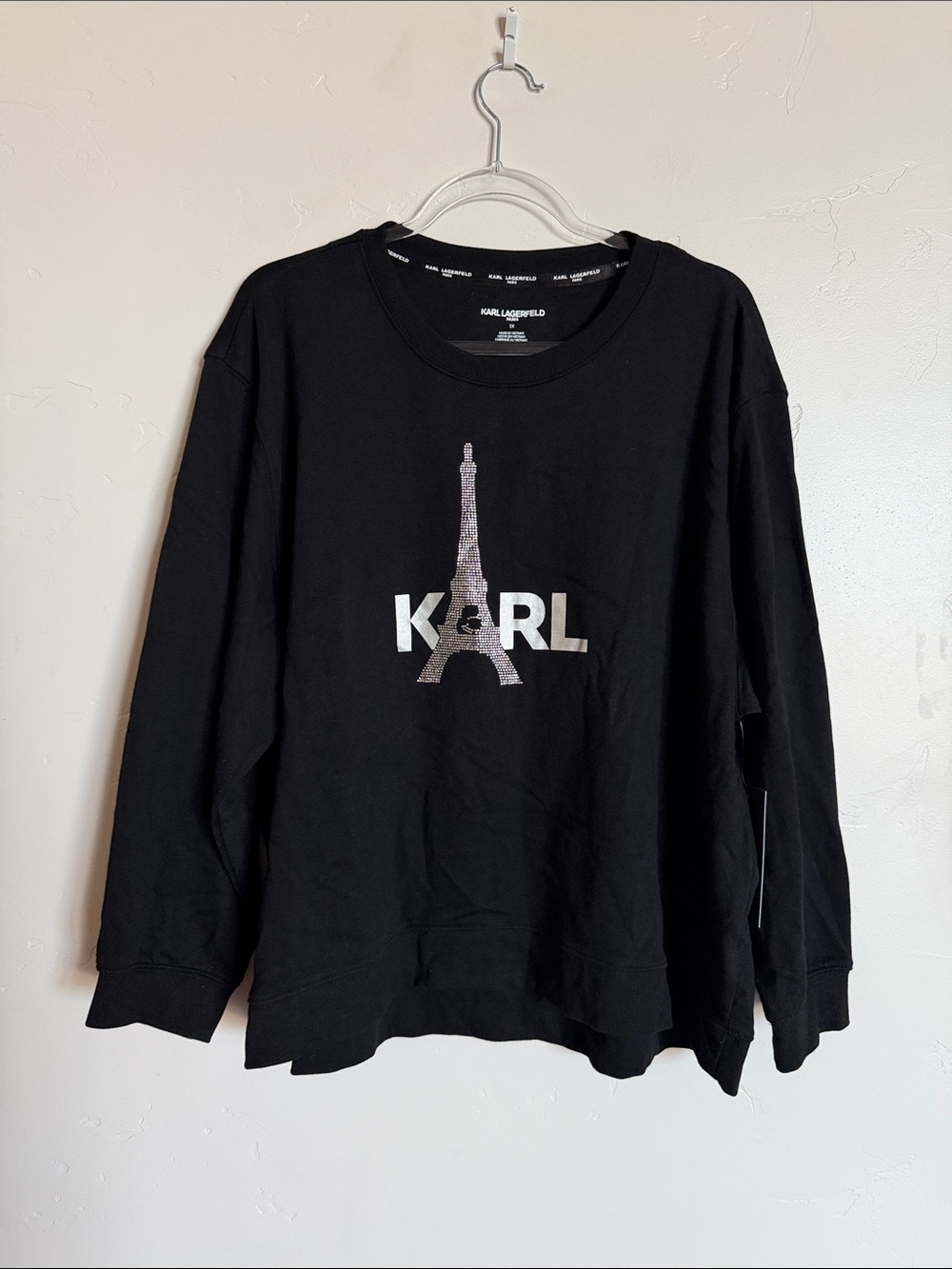 Karl Lagerfeld Black Long Sleeve Sweatshirt with Silver Eiffel Tower